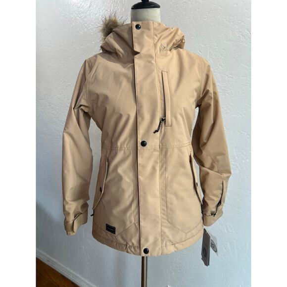 Girl’s M Volcom So Minty Tan Hooded Insulated Jacket Faux Fur NWT - Picture 16 of 16